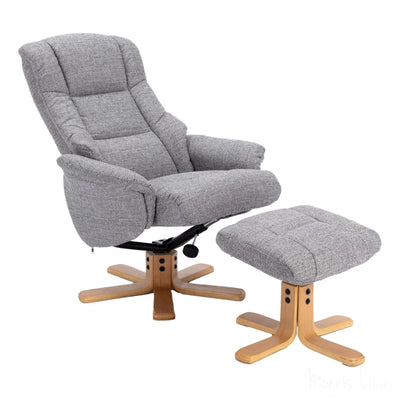 The Cairo - Lisbon Rock Grey/Beige Fabric - Swivel Recliner Chair & Matching Footstool Morris Living