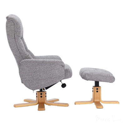 The Cairo - Lisbon Rock Grey/Beige Fabric - Swivel Recliner Chair & Matching Footstool Morris Living