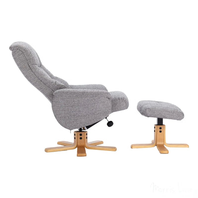 The Cairo - Lisbon Rock Grey/Beige Fabric - Swivel Recliner Chair & Matching Footstool Morris Living