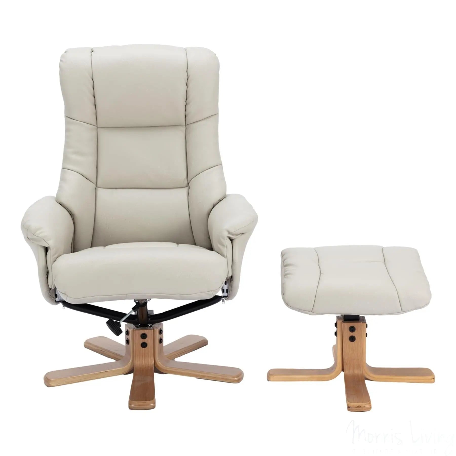 The Cairo - Swivel Recliner Chair & Matching Footstool in Mushroom Faux Leather Morris Living