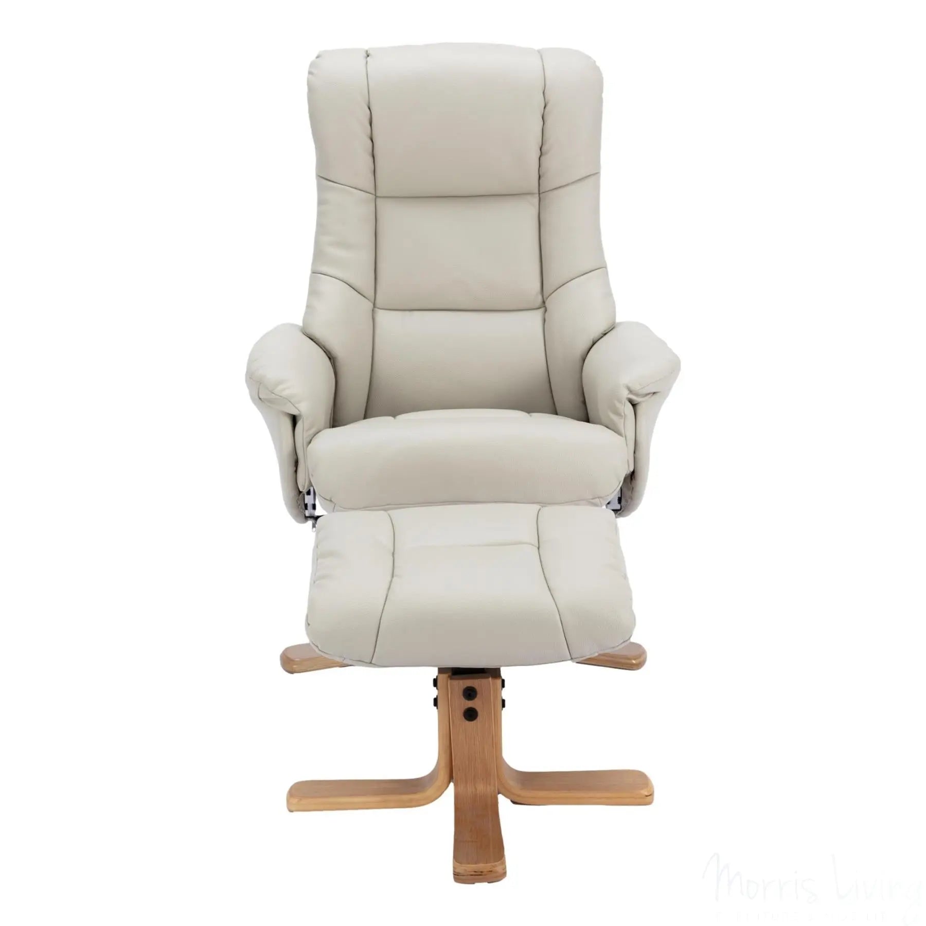 The Cairo - Swivel Recliner Chair & Matching Footstool in Mushroom Faux Leather Morris Living