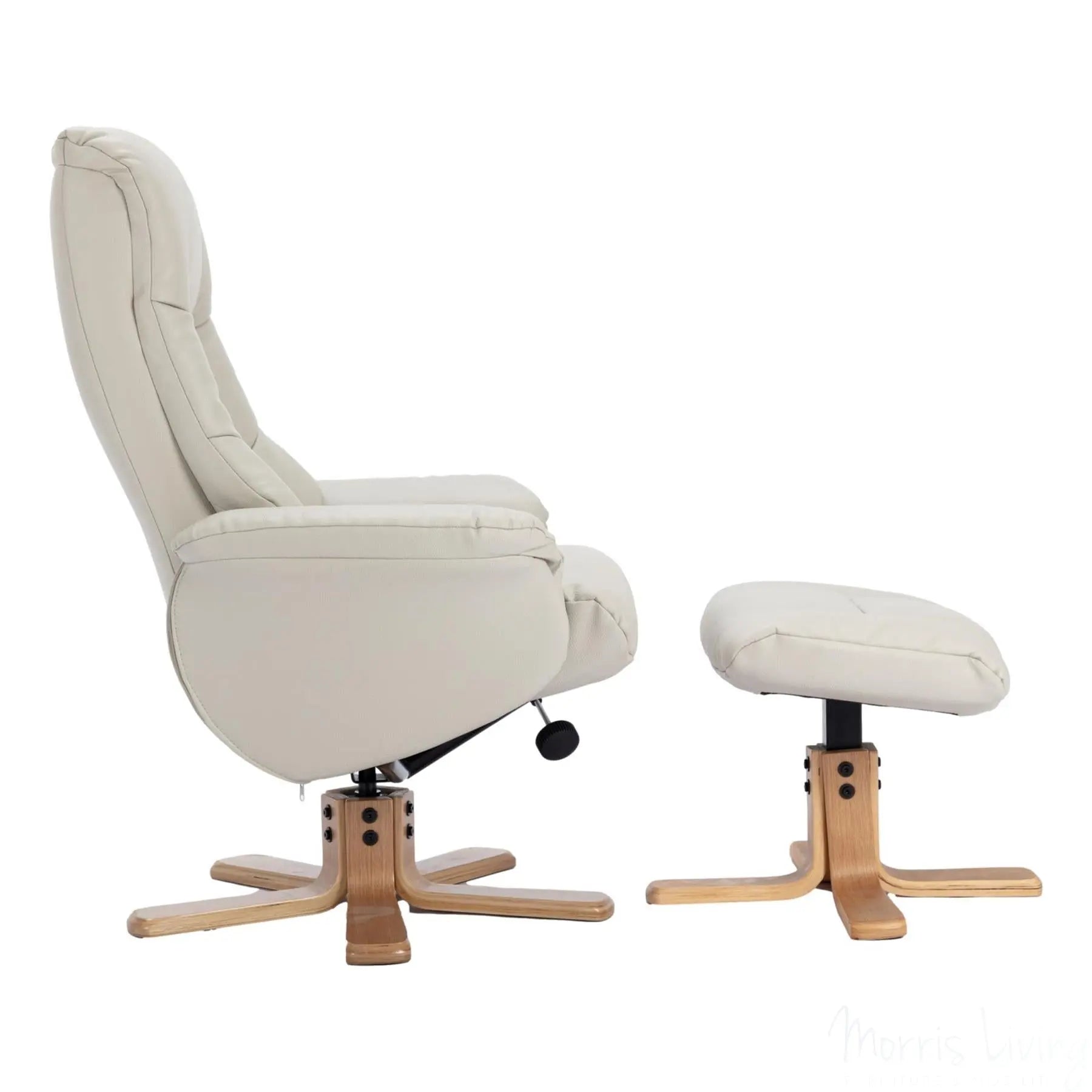 The Cairo - Swivel Recliner Chair & Matching Footstool in Mushroom Faux Leather Morris Living