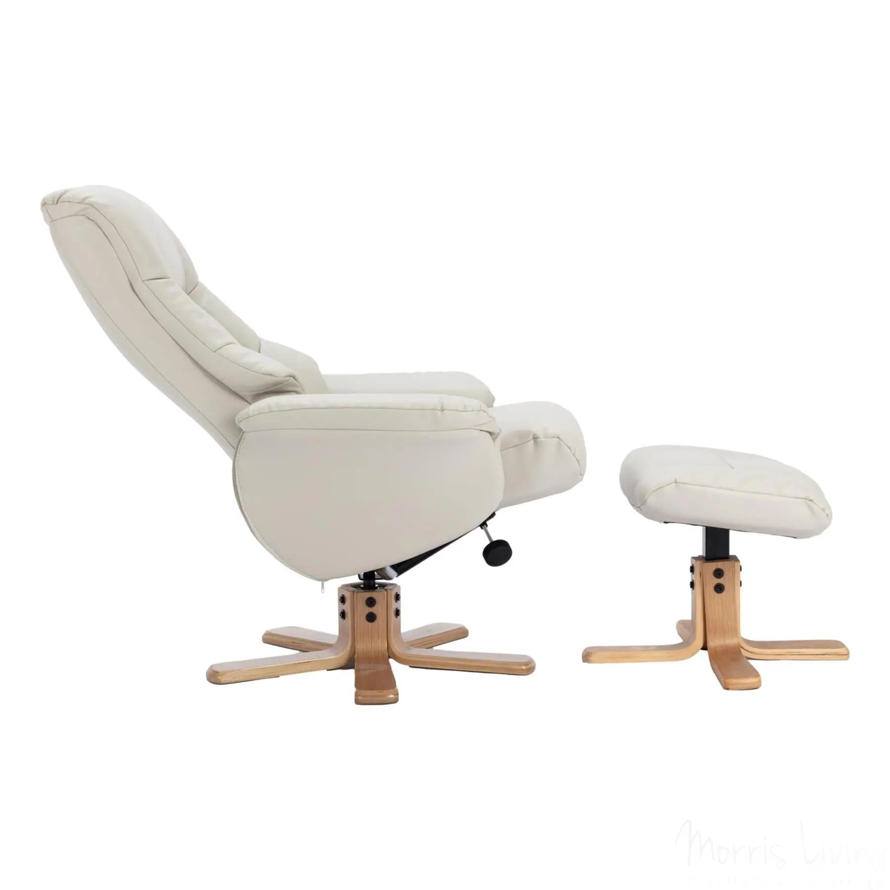 The Cairo - Swivel Recliner Chair & Matching Footstool in Mushroom Faux Leather Morris Living