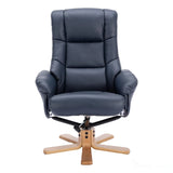 The Cairo - Swivel Recliner Chair & Matching Footstool in Navy Blue Faux Leather Morris Living