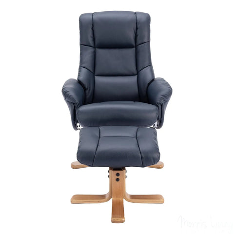 The Cairo - Swivel Recliner Chair & Matching Footstool in Navy Blue Faux Leather Morris Living - image 3
