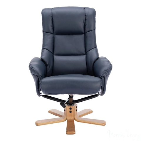 The Cairo - Swivel Recliner Chair & Matching Footstool in Navy Blue Faux Leather Morris Living - image 4