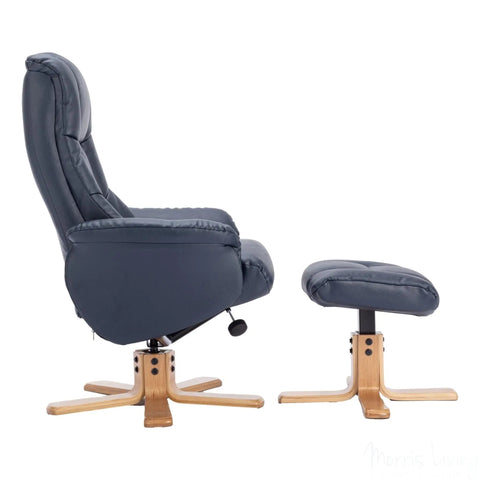 The Cairo - Swivel Recliner Chair & Matching Footstool in Navy Blue Faux Leather Morris Living - image 7