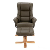 The Cairo - Swivel Recliner Chair & Matching Footstool in Olive Green Faux Leather Morris Living