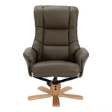 The Cairo - Swivel Recliner Chair & Matching Footstool in Olive Green Faux Leather Morris Living