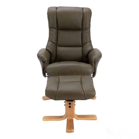 The Cairo - Swivel Recliner Chair & Matching Footstool in Olive Green Faux Leather Morris Living - image 4
