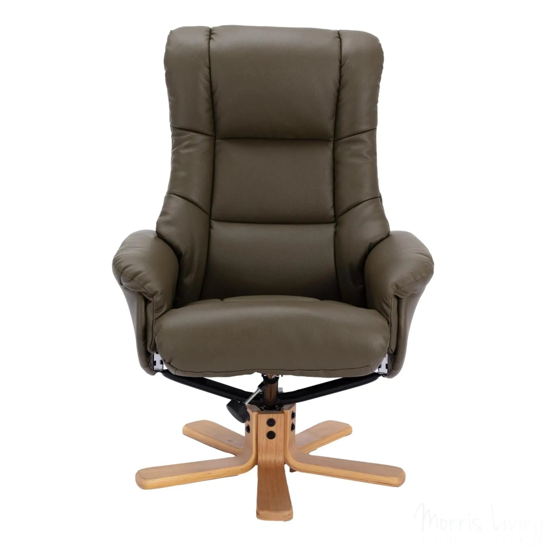 The Cairo - Swivel Recliner Chair & Matching Footstool in Olive Green Faux Leather Morris Living