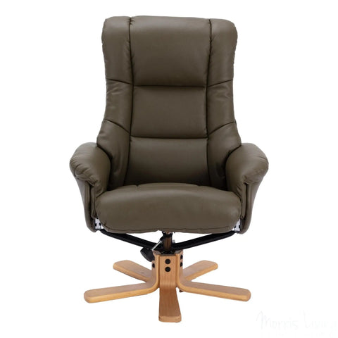 The Cairo - Swivel Recliner Chair & Matching Footstool in Olive Green Faux Leather Morris Living - image 5