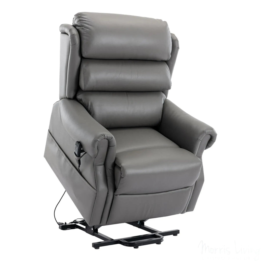 The Carlton Genuine Leather Riser Recliner in Grey - Dual Motor Mobility Chair Morris Living