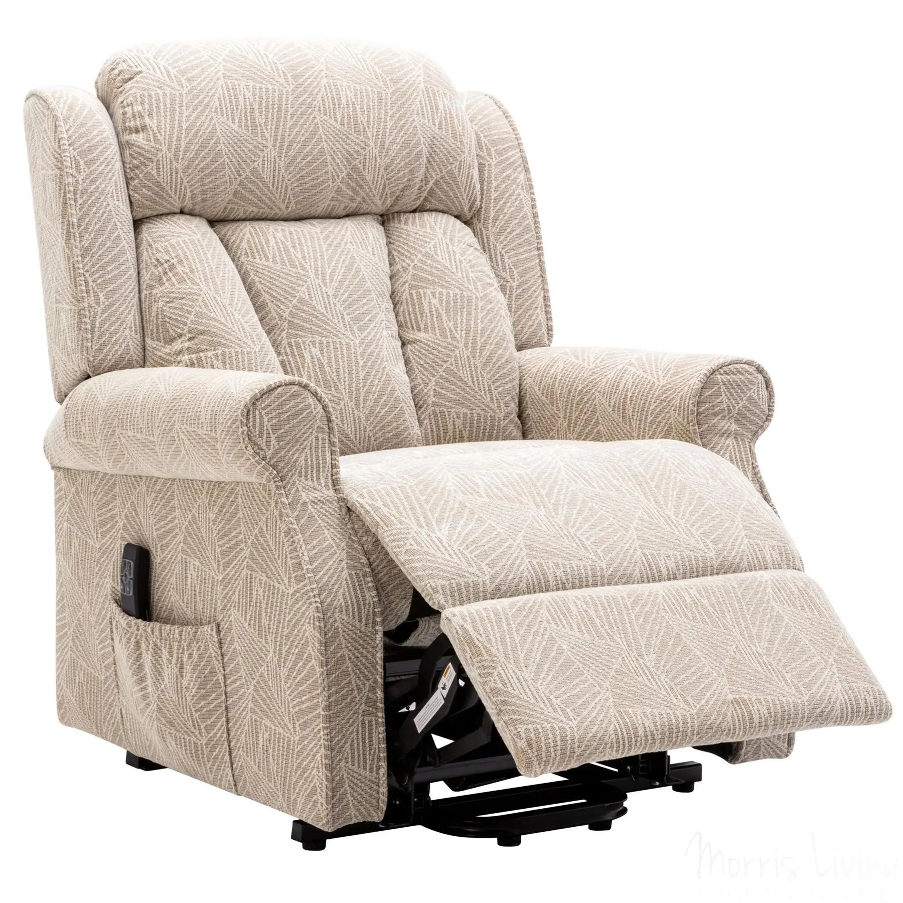 The Darwin - Dual Motor Riser Recliner Mobility Arm Chair in Cream Brushstroke Fabric Morris Living