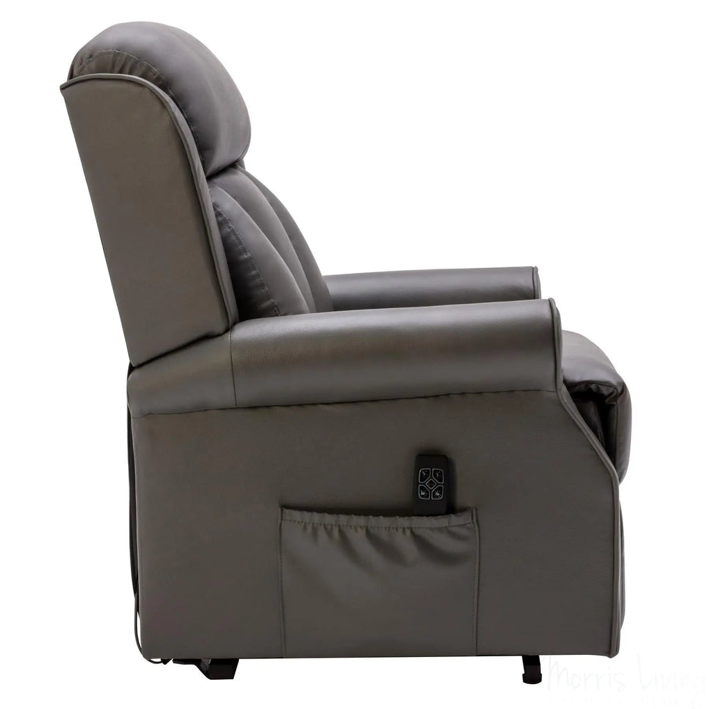 The Darwin - Dual Motor Riser Recliner Mobility Arm Chair in Grey Genuine Leather Morris Living