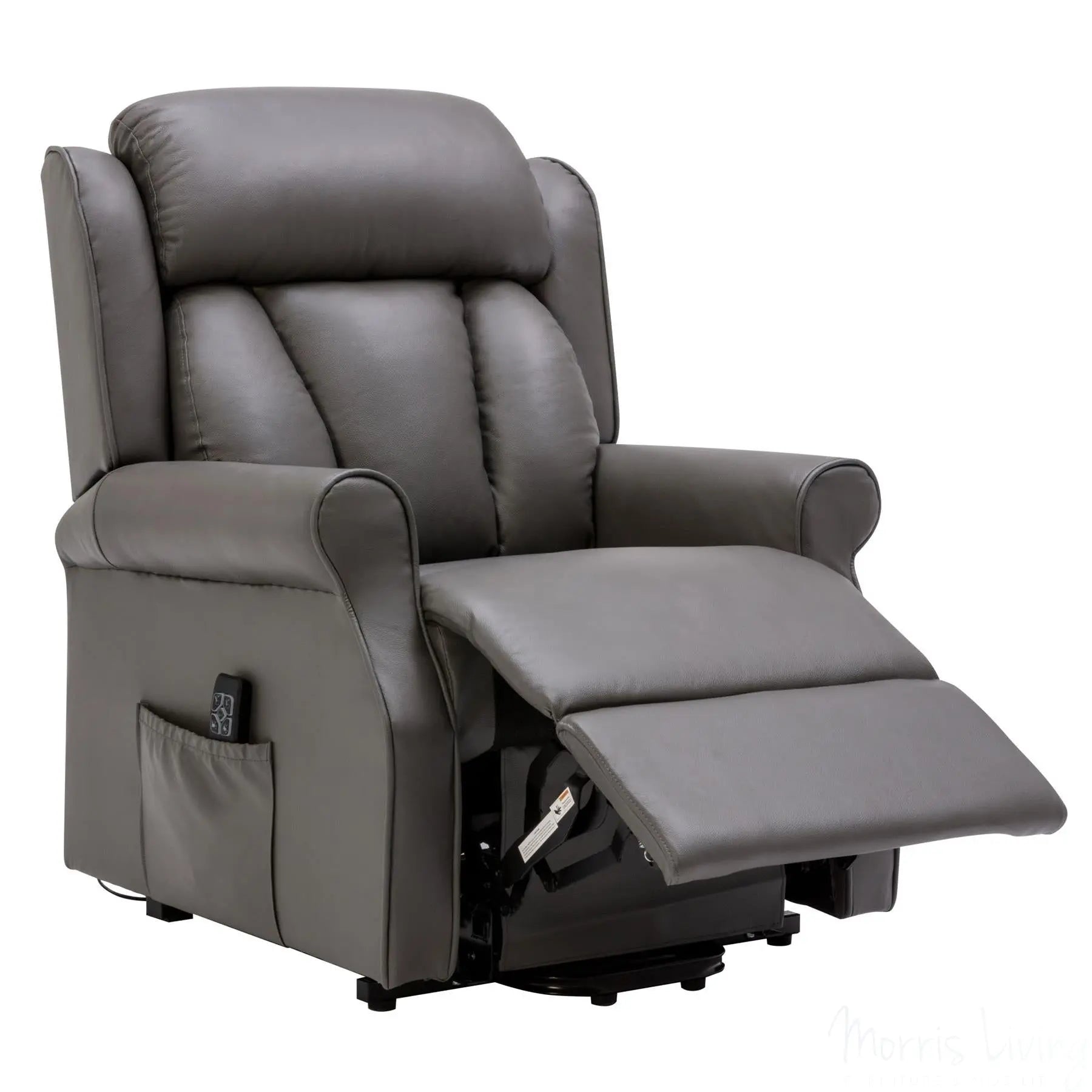 The Darwin - Dual Motor Riser Recliner Mobility Arm Chair in Grey Genuine Leather Morris Living