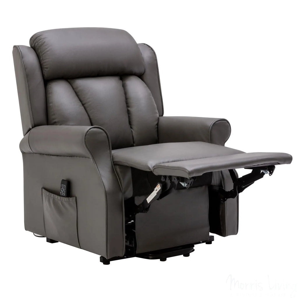 The Darwin - Dual Motor Riser Recliner Mobility Arm Chair in Grey Genuine Leather Morris Living