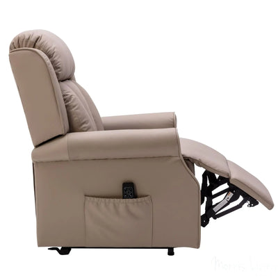 The Darwin - Dual Motor Riser Recliner Mobility Arm Chair in Taupe Leather - Refurbished Morris Living