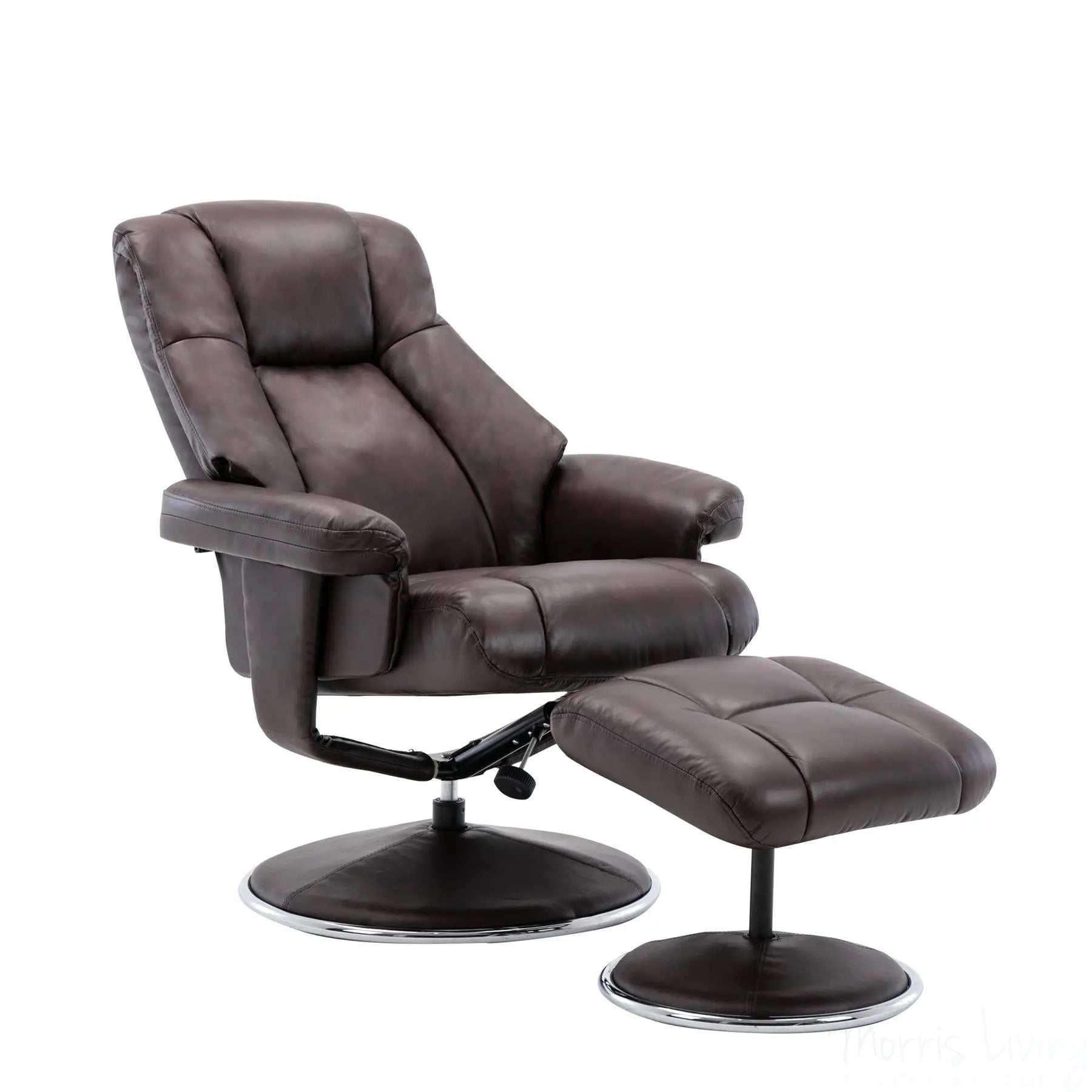 The Denver Swivel Recliner Chair & Footstool - Genuine Leather - Brown - Clearance Sale Morris Living