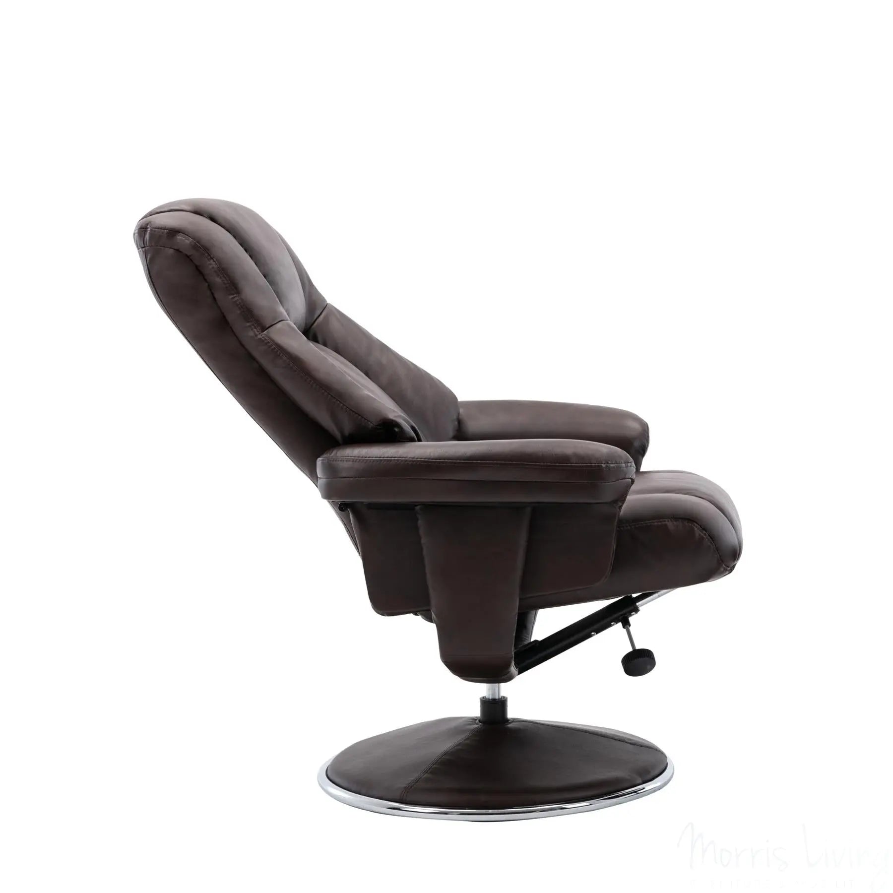 The Denver Swivel Recliner Chair & Footstool - Genuine Leather - Brown - Clearance Sale Morris Living