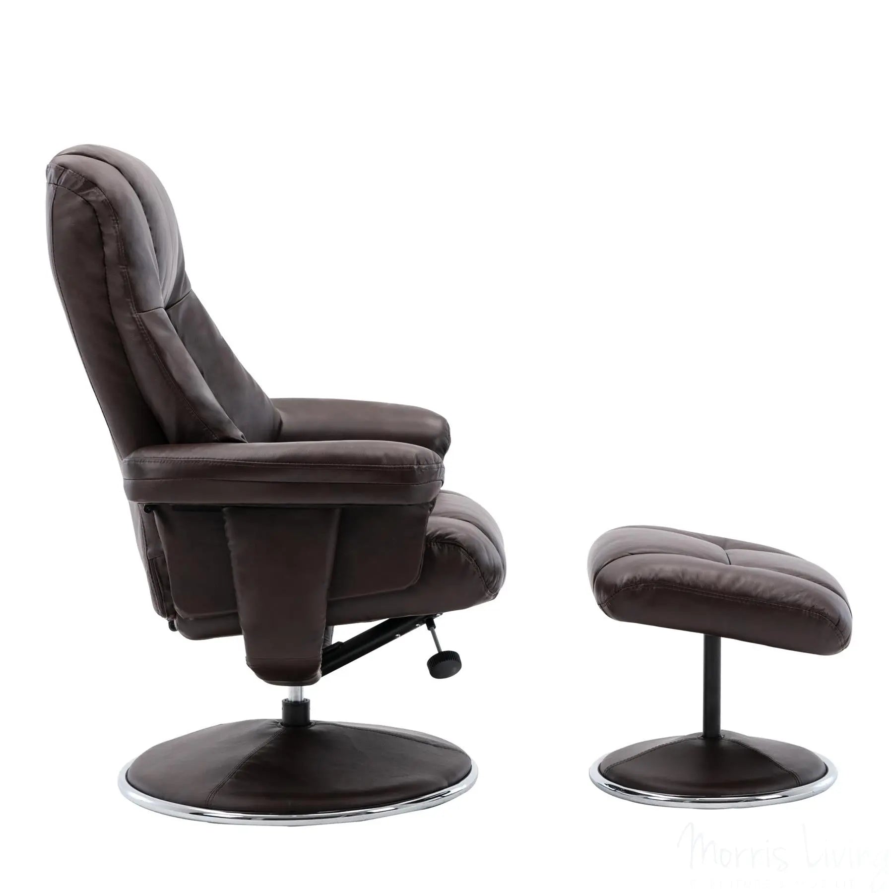 The Denver Swivel Recliner Chair & Footstool - Genuine Leather - Brown - Clearance Sale Morris Living