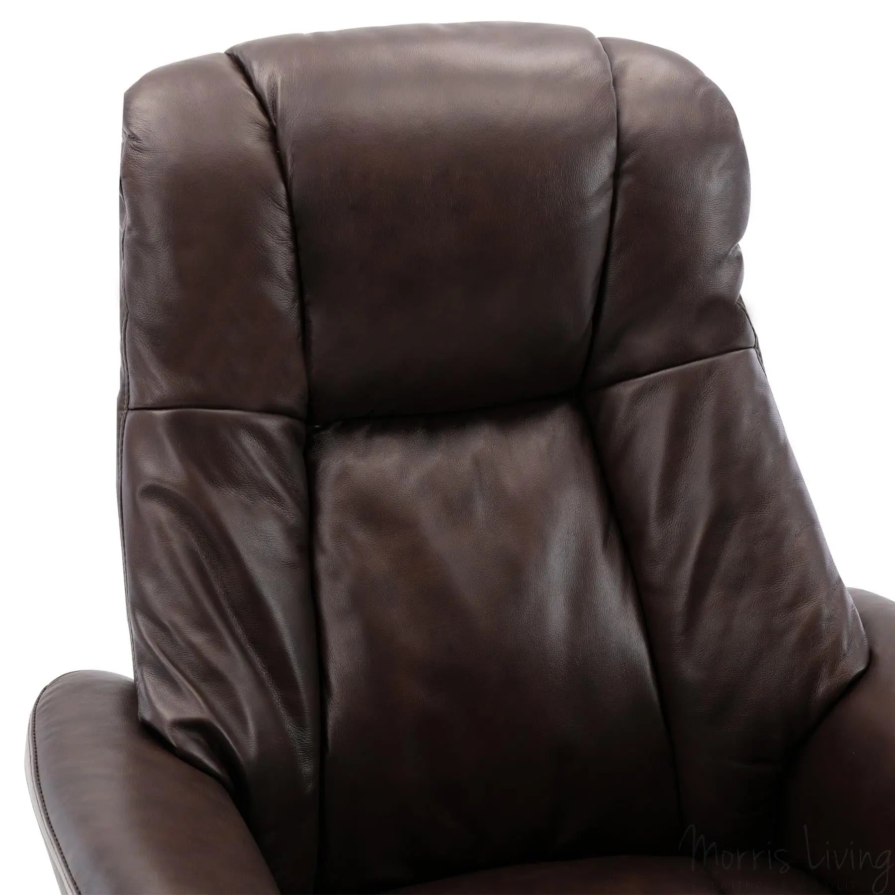 The Denver Swivel Recliner Chair & Footstool - Genuine Leather - Brown - Clearance Sale Morris Living