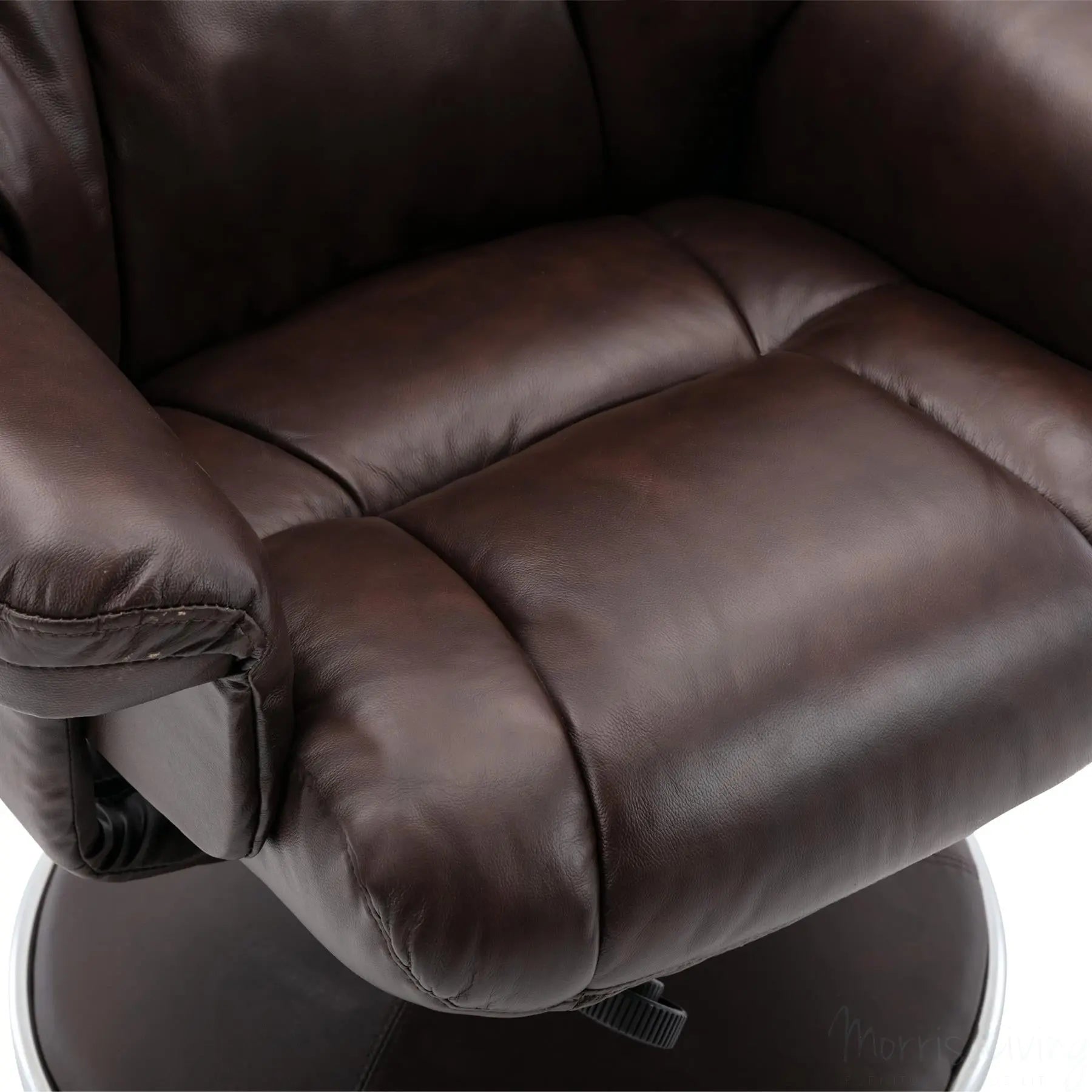 The Denver Swivel Recliner Chair & Footstool - Genuine Leather - Brown - Clearance Sale Morris Living