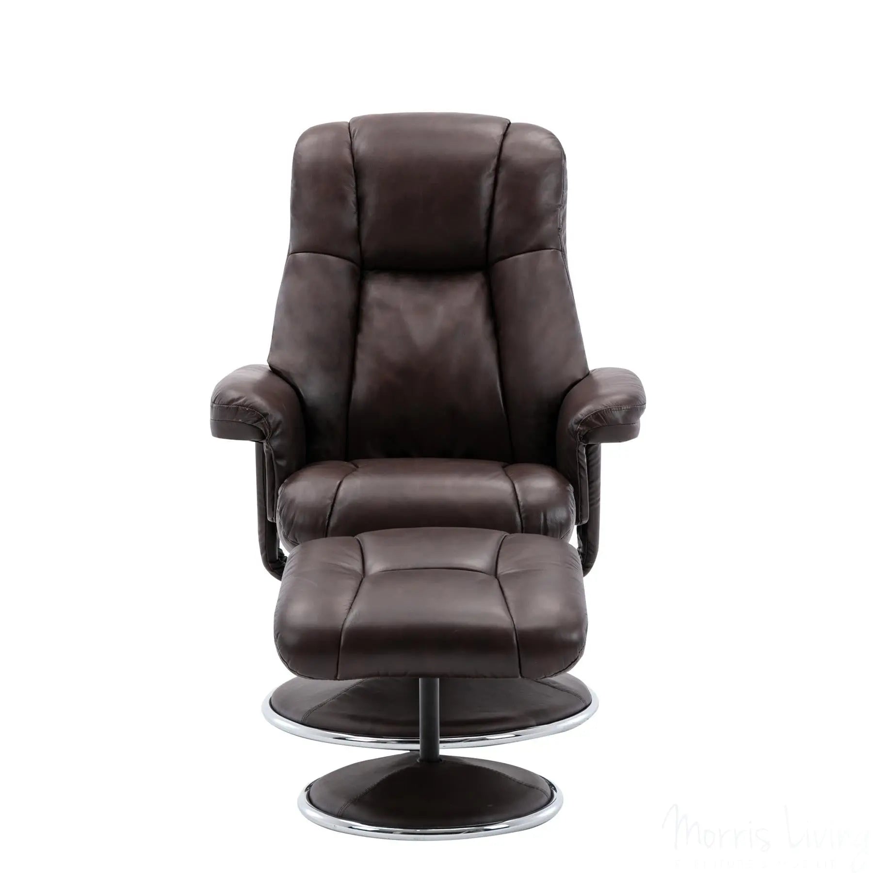 The Denver Swivel Recliner Chair & Footstool - Genuine Leather - Brown - Clearance Sale Morris Living