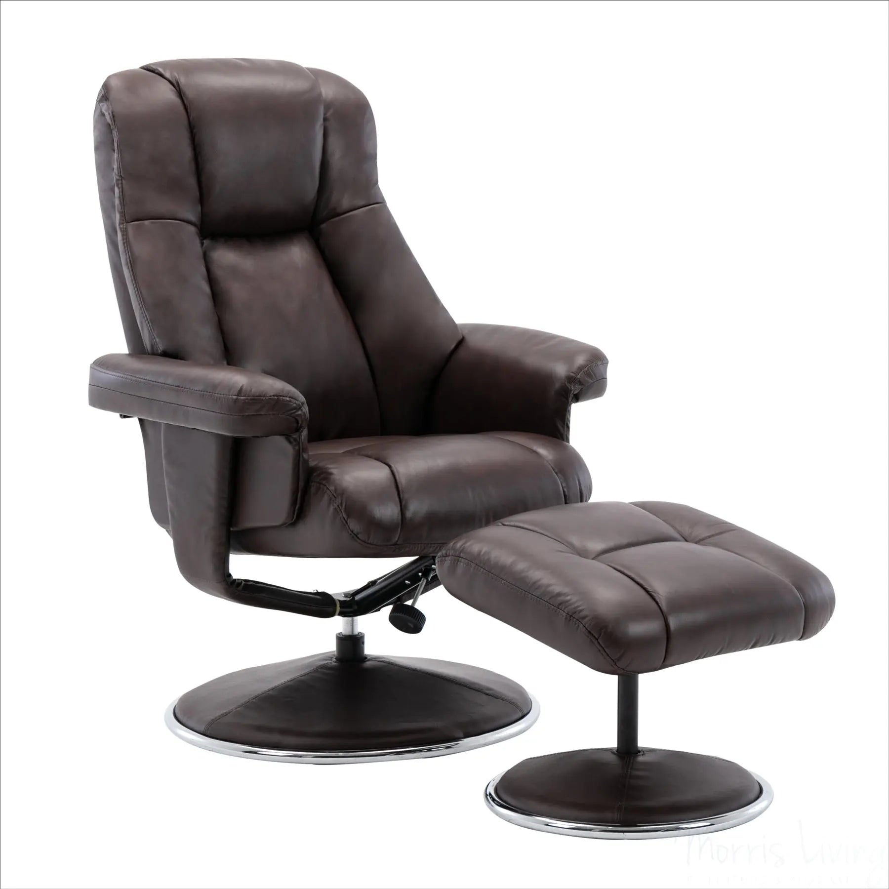 The Denver Swivel Recliner Chair & Footstool - Genuine Leather - Brown - Clearance Sale Morris Living