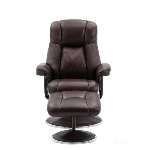 The Denver Swivel Recliner Chair & Footstool - Genuine Leather - Brown Morris Living - image 2