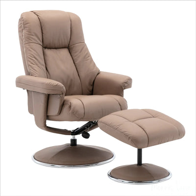 The Denver Swivel Recliner Chair & Footstool - Genuine Leather - Earth Morris Living