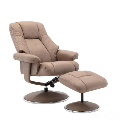 The Denver Swivel Recliner Chair & Footstool - Genuine Leather - Earth Morris Living