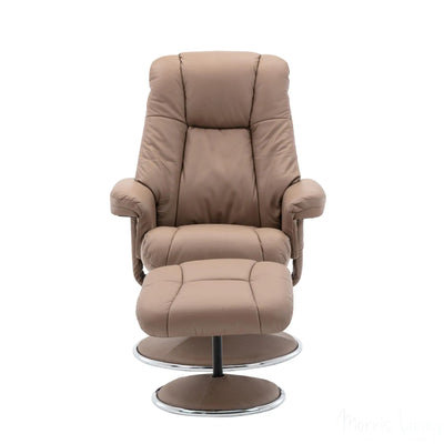 The Denver Swivel Recliner Chair & Footstool - Genuine Leather - Earth Morris Living