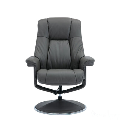 The Denver Swivel Recliner Chair & Footstool - Genuine Leather - Granite - Clearance Sale Morris Living