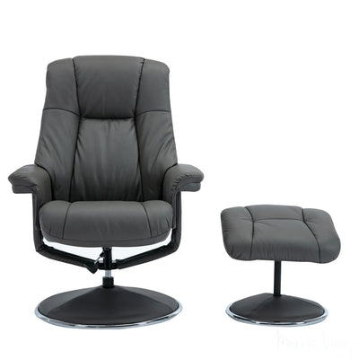 The Denver Swivel Recliner Chair & Footstool - Genuine Leather - Granite - Clearance Sale Morris Living