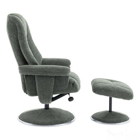 The Denver - Swivel Recliner Chair & Matching Footstool in Cha Cha Fern Fabric Morris Living - image 5
