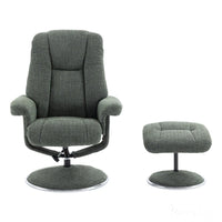 The Denver - Swivel Recliner Chair & Matching Footstool in Cha Cha Fern Fabric - Refurbished Morris Living