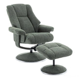 The Denver - Swivel Recliner Chair & Matching Footstool in Cha Cha Fern Fabric - Refurbished Morris Living