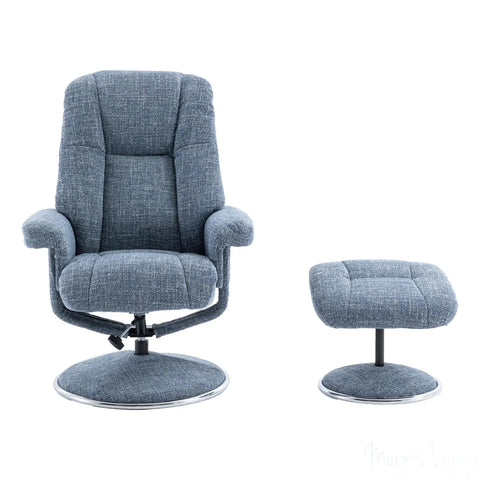 The Denver - Swivel Recliner Chair & Matching Footstool in Cha Cha Ocean Fabric Morris Living - image 2