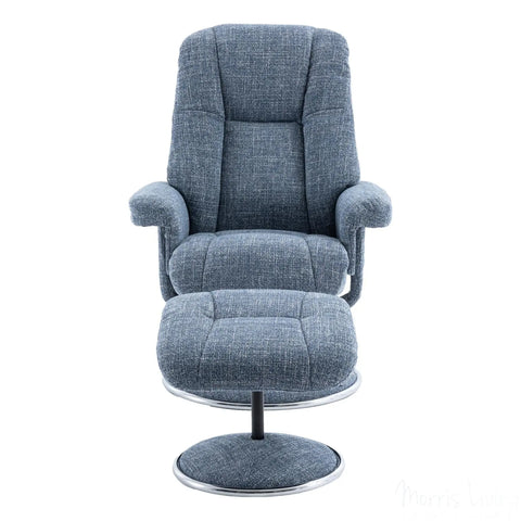 The Denver - Swivel Recliner Chair & Matching Footstool in Cha Cha Ocean Fabric Morris Living - image 3
