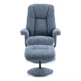 The Denver - Swivel Recliner Chair & Matching Footstool in Cha Cha Ocean Fabric Morris Living