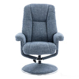 The Denver - Swivel Recliner Chair & Matching Footstool in Cha Cha Ocean Fabric Morris Living