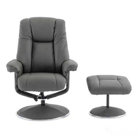 The Denver - Swivel Recliner Chair & Matching Footstool in Cinder Grey Genuine Leather Match Morris Living - image 2