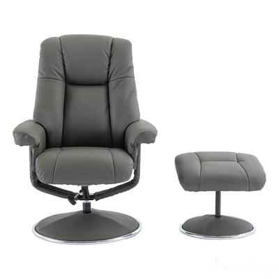 The Denver - Swivel Recliner Chair & Matching Footstool in Cinder Grey Genuine Leather Match Morris Living