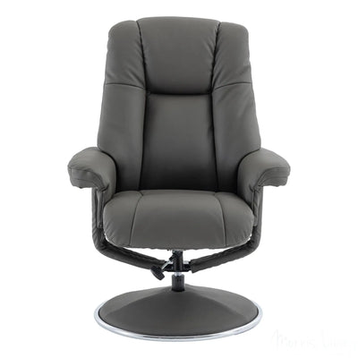 The Denver - Swivel Recliner Chair & Matching Footstool in Cinder Grey Genuine Leather Match Morris Living