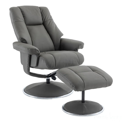 The Denver - Swivel Recliner Chair & Matching Footstool in Cinder Grey Genuine Leather Match Morris Living