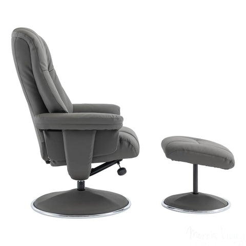 The Denver - Swivel Recliner Chair & Matching Footstool in Cinder Grey Genuine Leather Match Morris Living - image 6