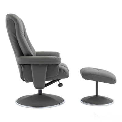 The Denver - Swivel Recliner Chair & Matching Footstool in Cinder Grey Genuine Leather Match Morris Living
