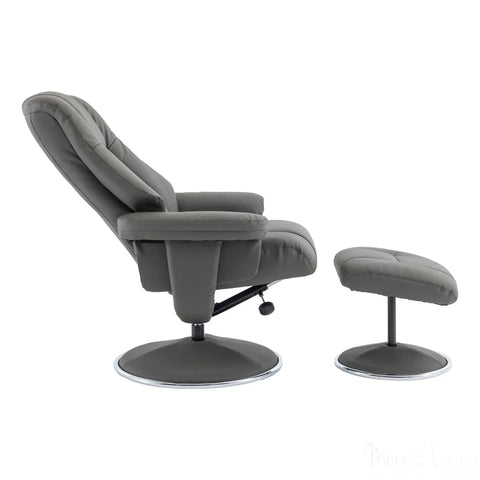 The Denver - Swivel Recliner Chair & Matching Footstool in Cinder Grey Genuine Leather Match Morris Living - image 7
