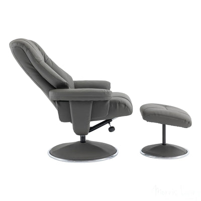 The Denver - Swivel Recliner Chair & Matching Footstool in Cinder Grey Genuine Leather Match Morris Living